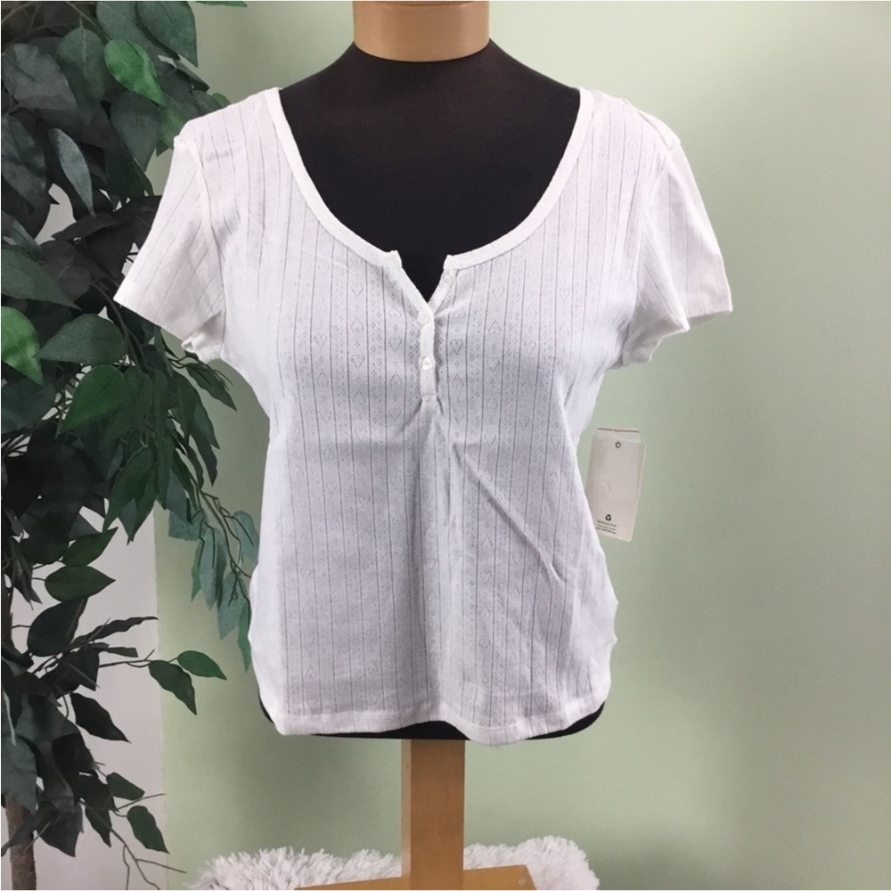 Pink Republic Ivory Short Sleeve Henley Top XXL NWT